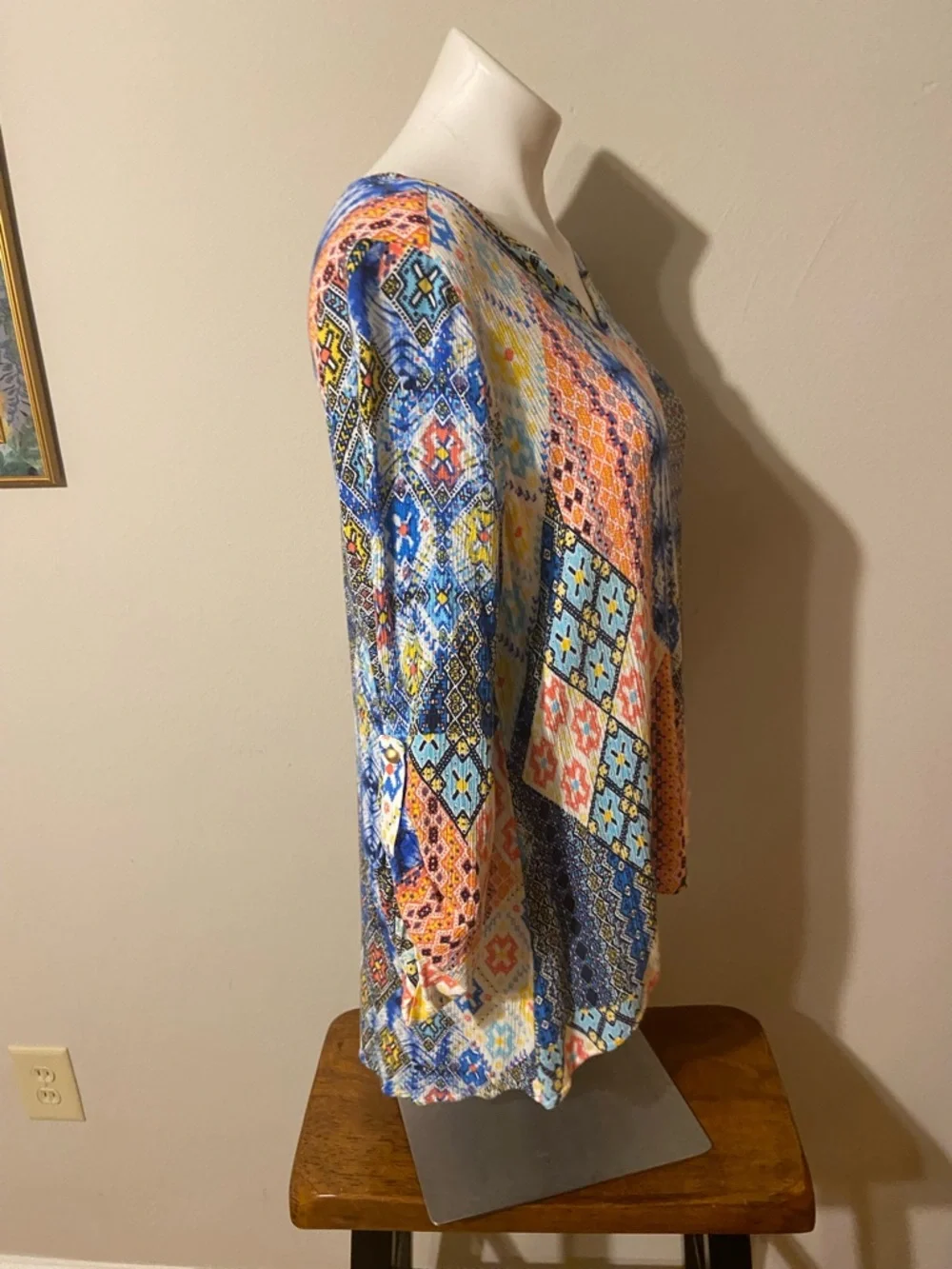 Ruby Rd. Multicolor Patchwork V-Neck Blouse - Picture 4 of 9